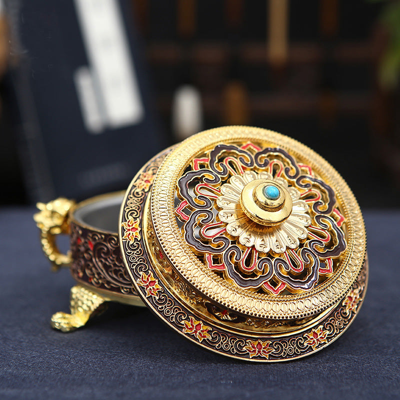 Enamel painted incense burner openwork carving craftsmanship to create China's non-heritage culture