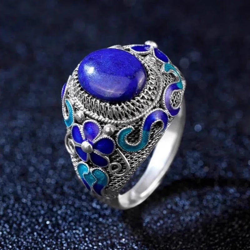 Intangible Cultural Heritage Cloisonné Silver - inlaid Lapis Lazuli Ring