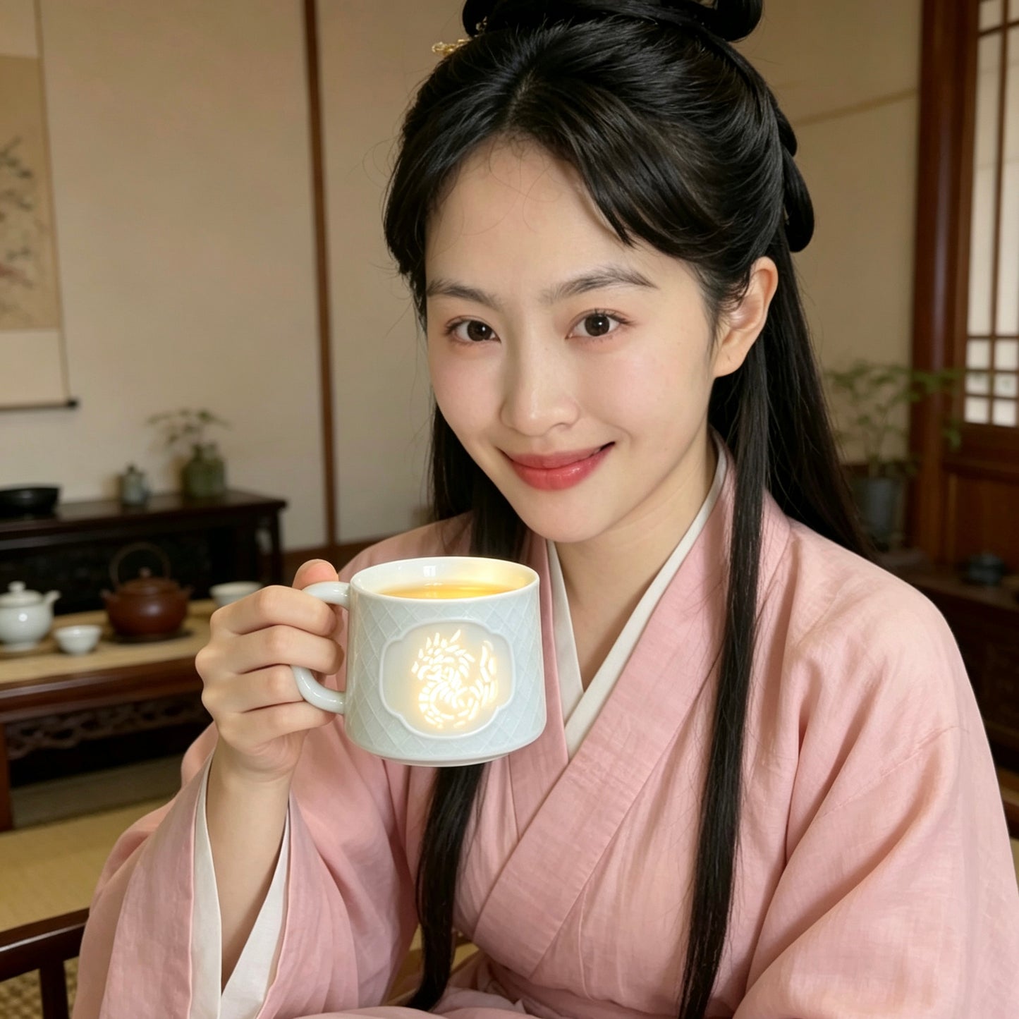 Jingdezhen Linglong Porcelain Zodiac Mug Chinese Long (Dragon Pattern)