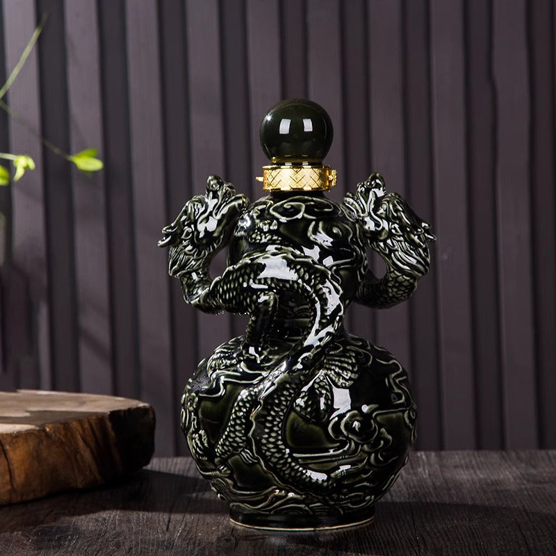 Ceramic Wine Jar with Two Dragons Playing with a Pearl