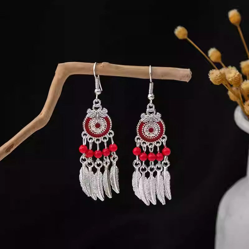 Yunnan ethnic style forehead pendant + earrings