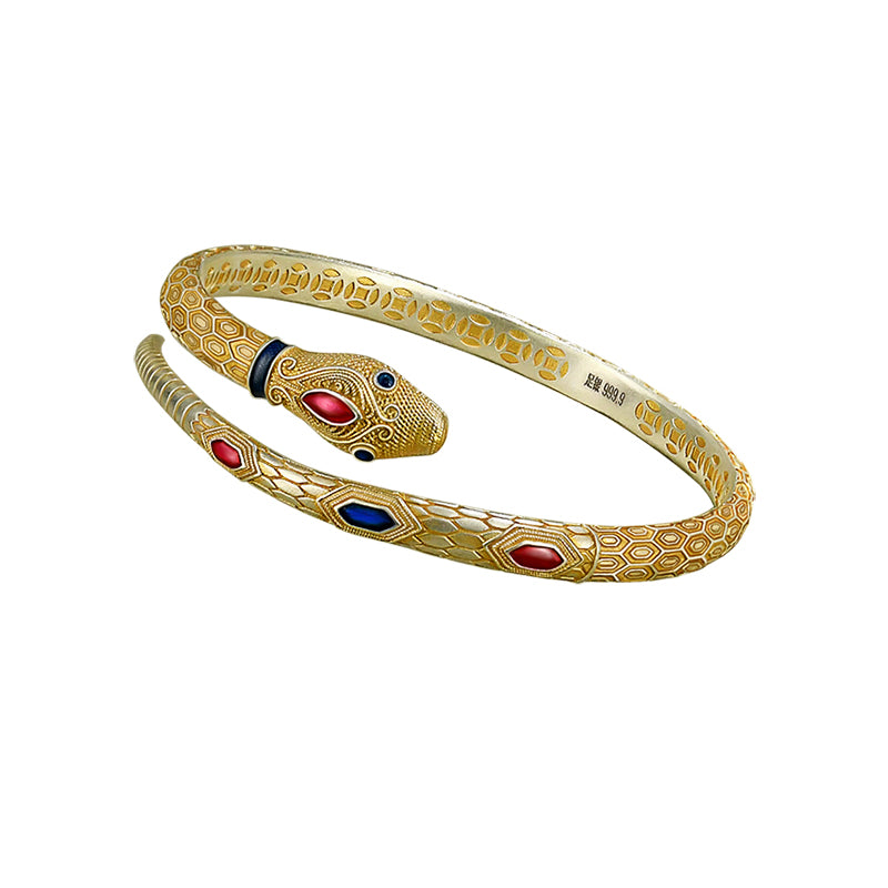 925 silver, gold Spirit snake bracelet, Chinese style enamel, 28.5 grams
