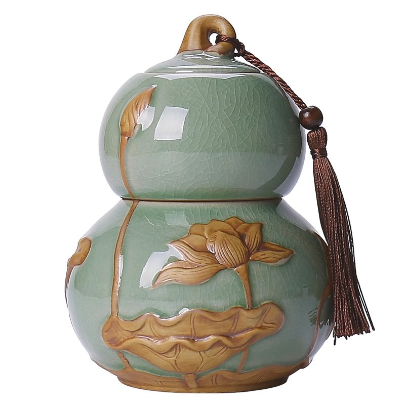 Ge kiln crystal glaze porcelain gourd shaped tea caddy