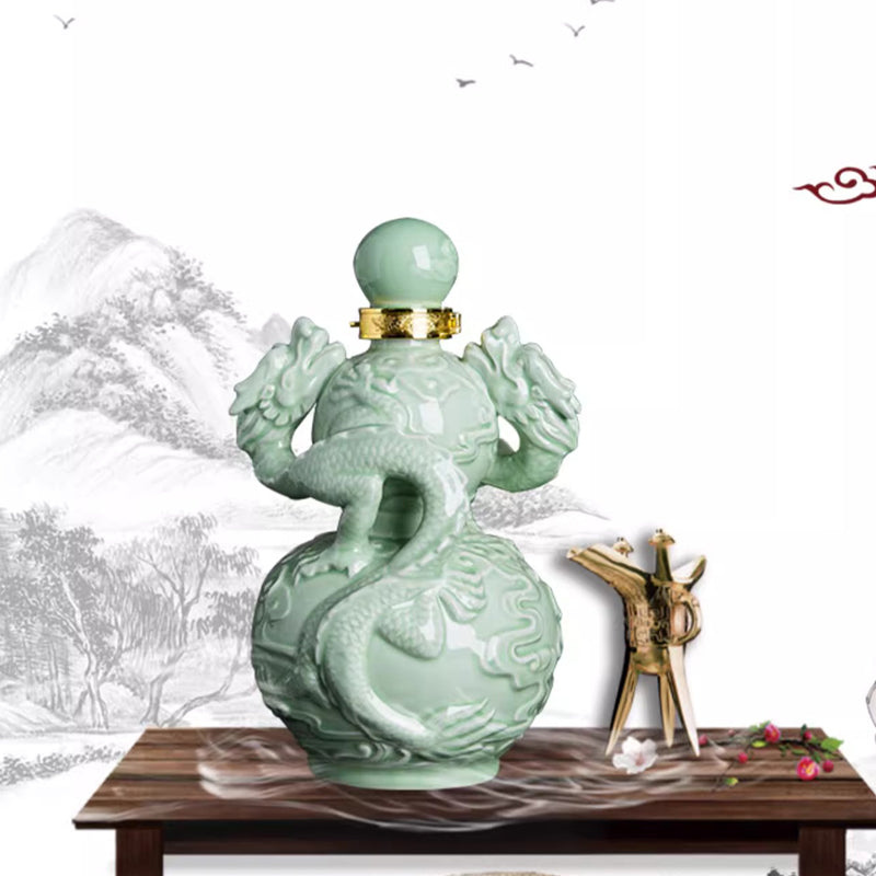 Ceramic Wine Jar with Two Dragons Playing with a Pearl