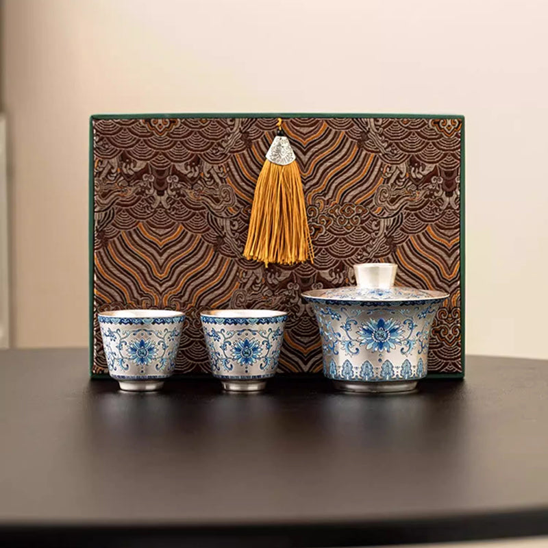 Gilded Silver Good Fortune Lotus Three Layered Covered Bowl Set