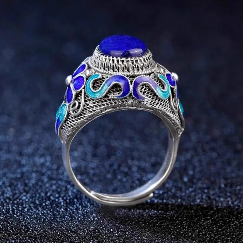 Intangible Cultural Heritage Cloisonné Silver - inlaid Lapis Lazuli Ring