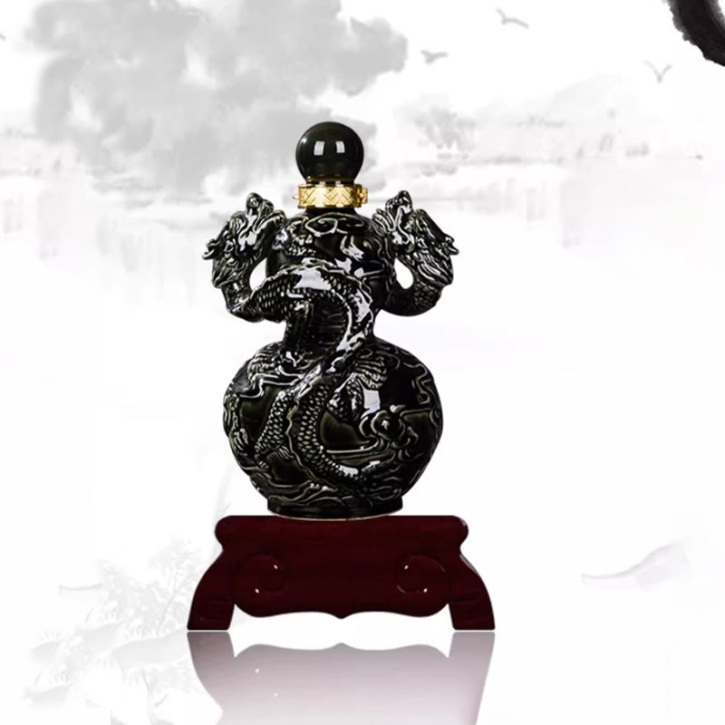 Ceramic Wine Jar with Two Dragons Playing with a Pearl