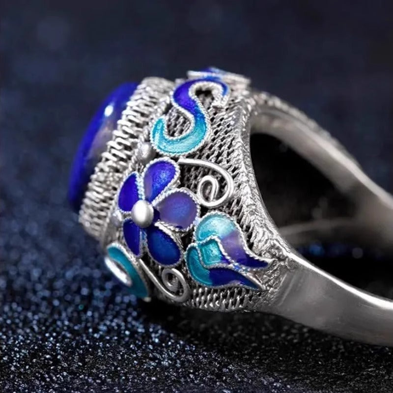 Intangible Cultural Heritage Cloisonné Silver - inlaid Lapis Lazuli Ring