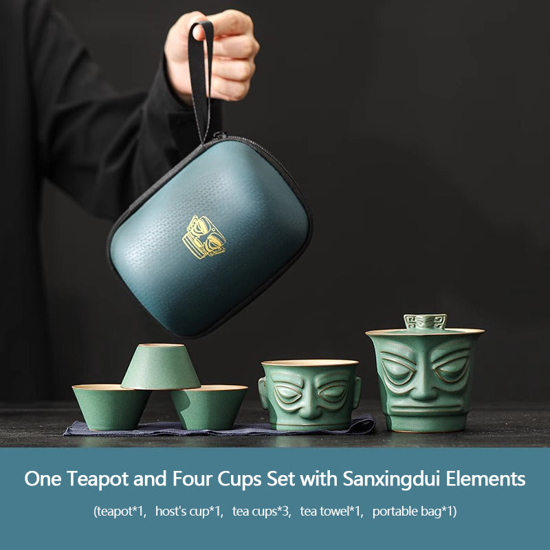 Creative Portable Tea Set with Sanxingdui Elements