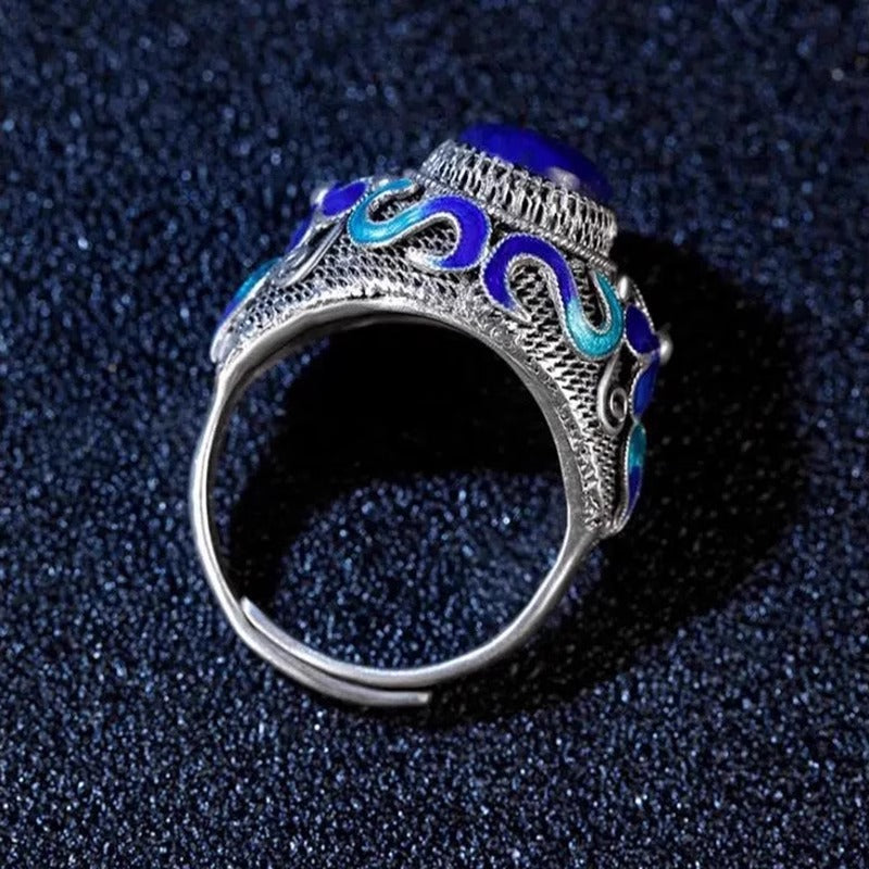 Intangible Cultural Heritage Cloisonné Silver - inlaid Lapis Lazuli Ring