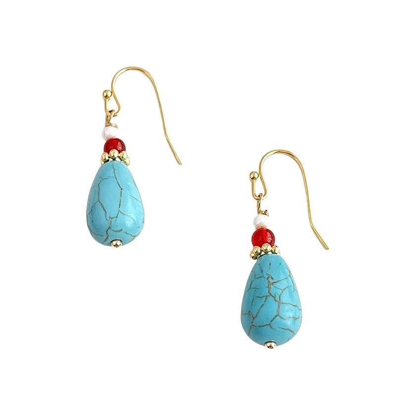Retro turquoise forehead pendant + agate earrings