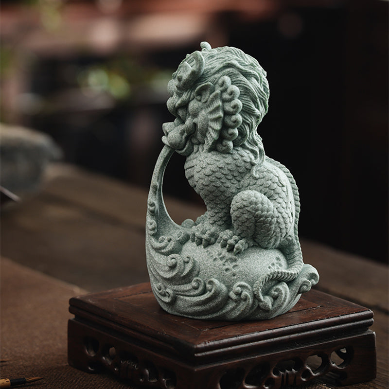 Green sandstone mythical beast Qilin Tea Pet