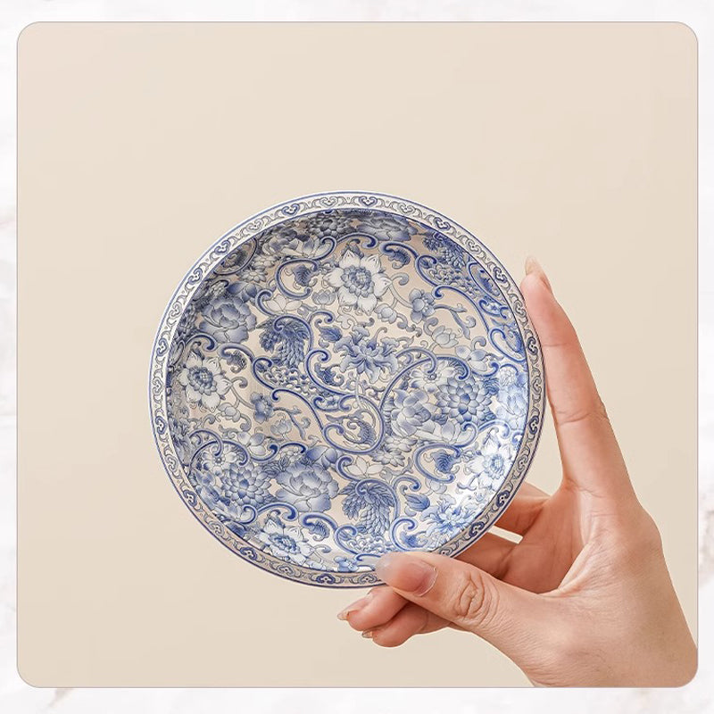 Blue and white Porcelain Xishi style Teapot Set with Interlocking Lotus Pattern and Gilt - silver Finish