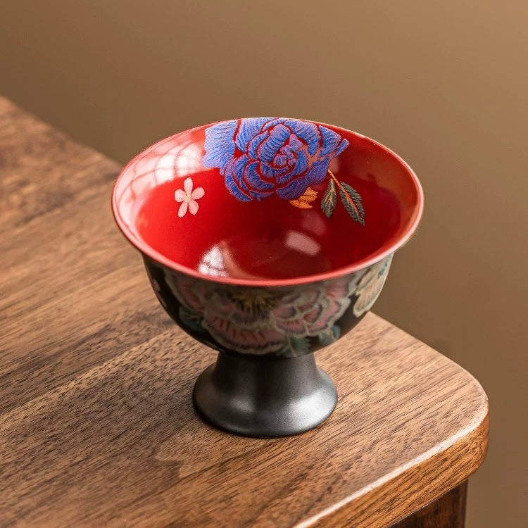 Jisu KeSi Printed Tall Master Tea Cup | MoHua JinXiu Porcelain Tea Cup for Tea Ceremony