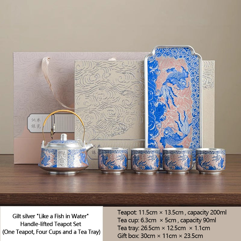 Gilt silver kungfu tea set