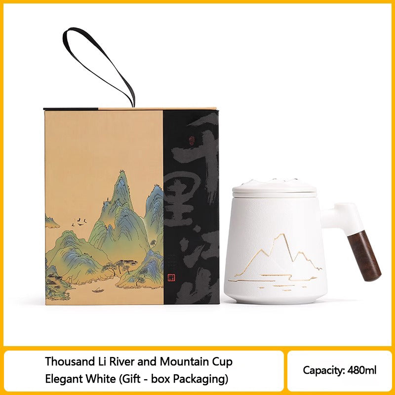 Large capacity Ceramic Mug with Thousand Li River and Mountain Pattern