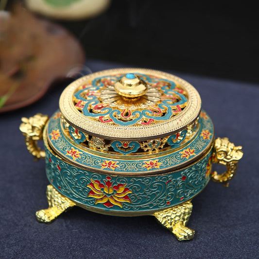 Enamel painted incense burner openwork carving craftsmanship to create China's non-heritage culture