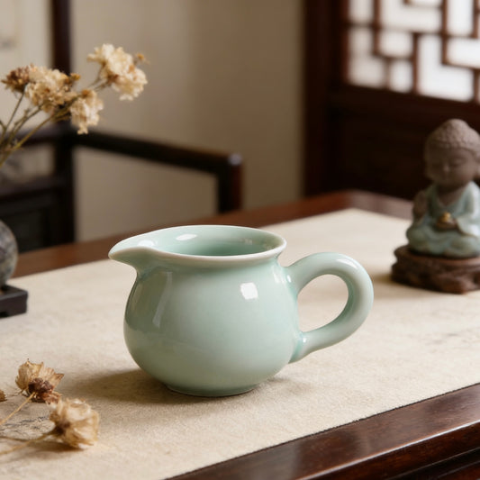 Longquan Celadon Gongfu Tea Set: Large Porcelain Fair Cup (Gongdao Bei) — Filtered Tea Distributor, Tea Sea, and Tea Ceremony Accessory