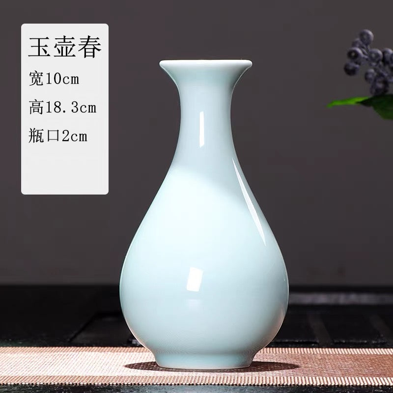 Hansculture Longquan Celadon Jade Pot Spring Vase - Simple Ceramic Flower Vase— Elegant Longquan celadon jade pot spring vase, handcrafted with traditional techniques for minimalist home decor.