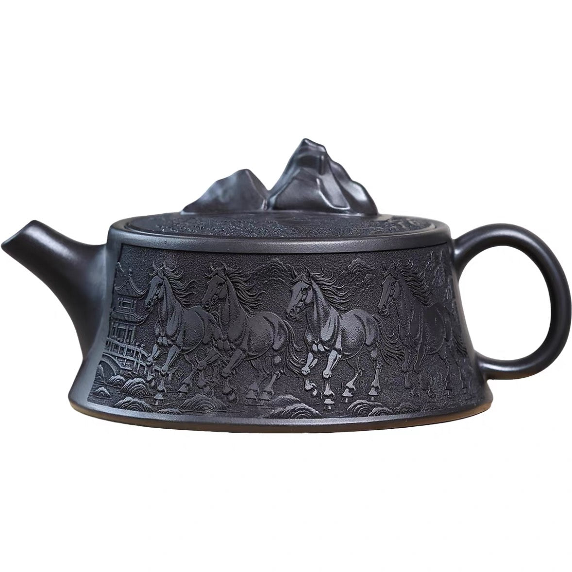 Authentic Yixing Zisha Teapot | Aged Original Shihuang Clay, Full Hand-Carved Eight Horses Pattern, Guanshan Zisha Teapot, Premium Kung Fu Teaware & Luxury Gift Collection