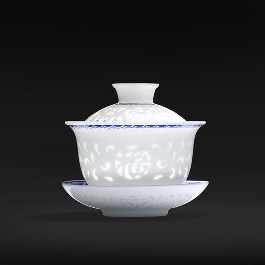 Qinghua Linglong Porcelain Gaiwan Set/Single Teacup