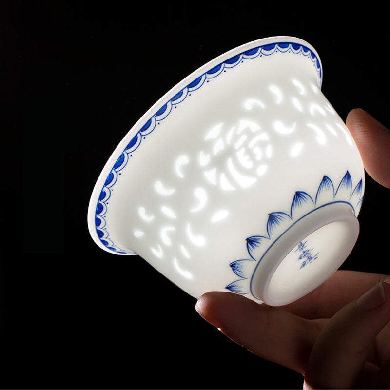 Qinghua Linglong Porcelain Gaiwan Set/Single Teacup