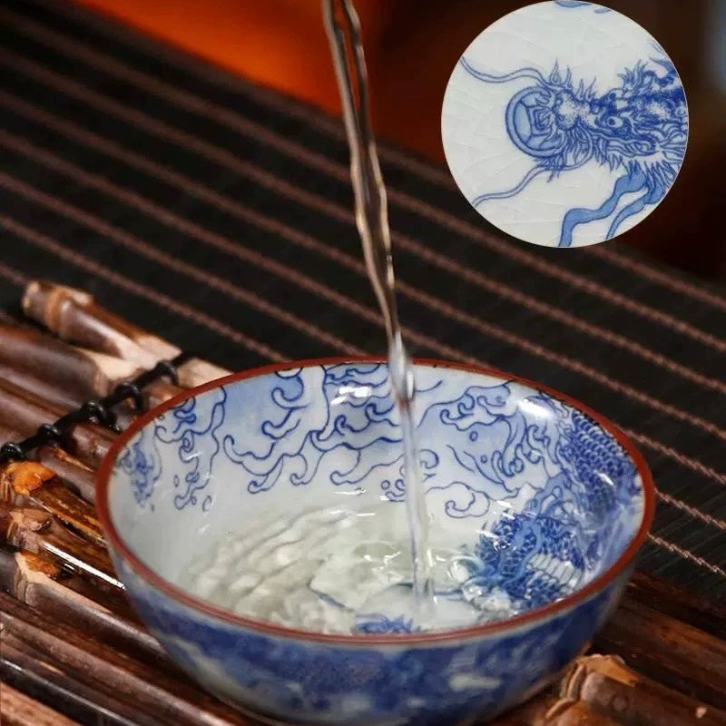 Jingdezhen Old Pottery Clay Dragon Crossing the River Pu'er Teacup | Handmade Master Cup