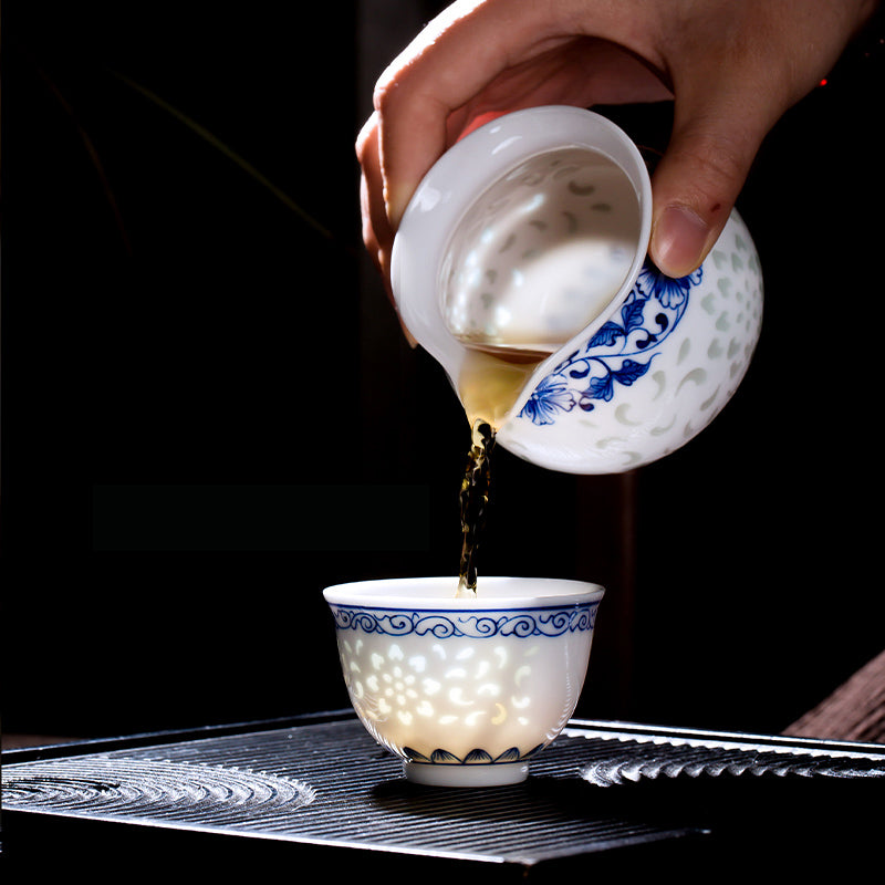 Qinghua Linglong Porcelain Gaiwan Set/Single Teacup