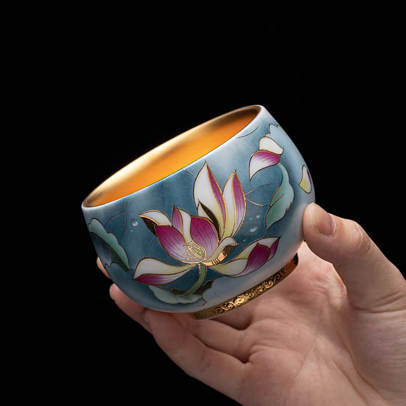 Lotus Enamel-colored 24K Gilt Tea Cup