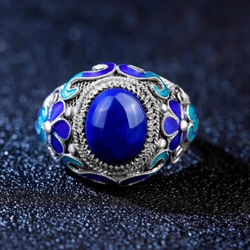 Intangible Cultural Heritage Cloisonné Silver - inlaid Lapis Lazuli Ring