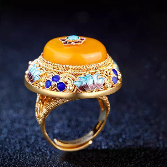 Intangible Cultural Heritage Yellow Jade and Beeswax Ring