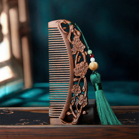 Natural Ebony Carved Comb Chinese Classical Born Beautiful Wooden Comb Antistatic