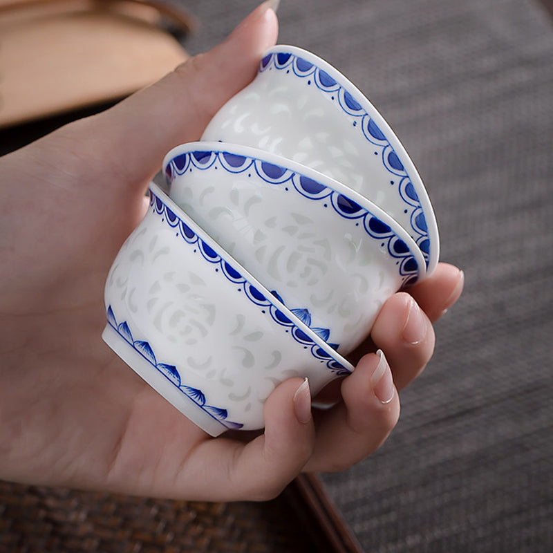 Qinghua Linglong Porcelain Gaiwan Set/Single Teacup