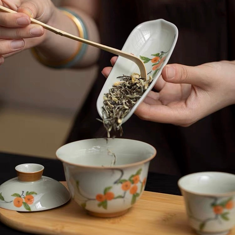 Chinese Traditional Porcelain Cha Ze—tea tool to put tea inside Gaiwan or Teapot