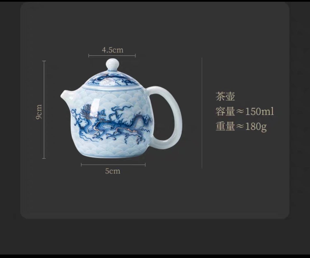 White and Blue Porcelain Dragon Teapot