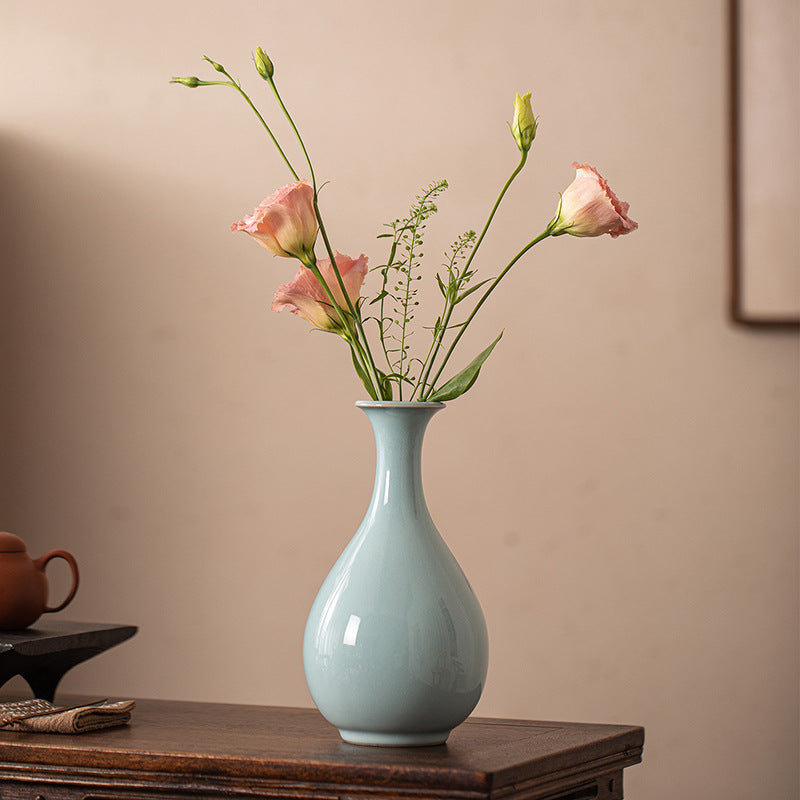 Hansculture Longquan Celadon Jade Pot Spring Vase - Simple Ceramic Flower Vase— Elegant Longquan celadon jade pot spring vase, handcrafted with traditional techniques for minimalist home decor.