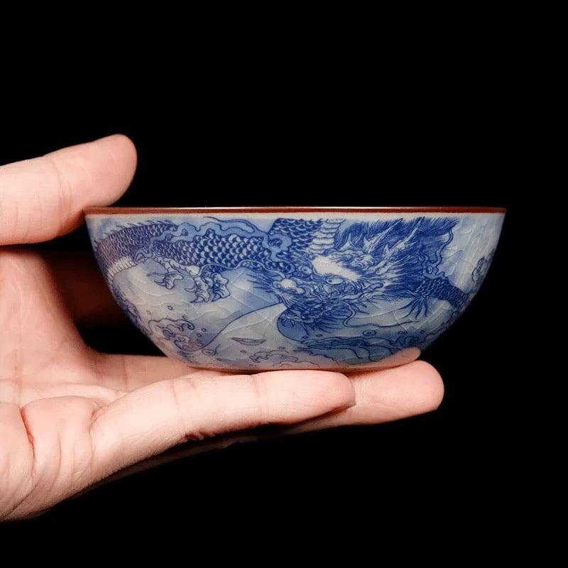Jingdezhen Old Pottery Clay Dragon Crossing the River Pu'er Teacup | Handmade Master Cup