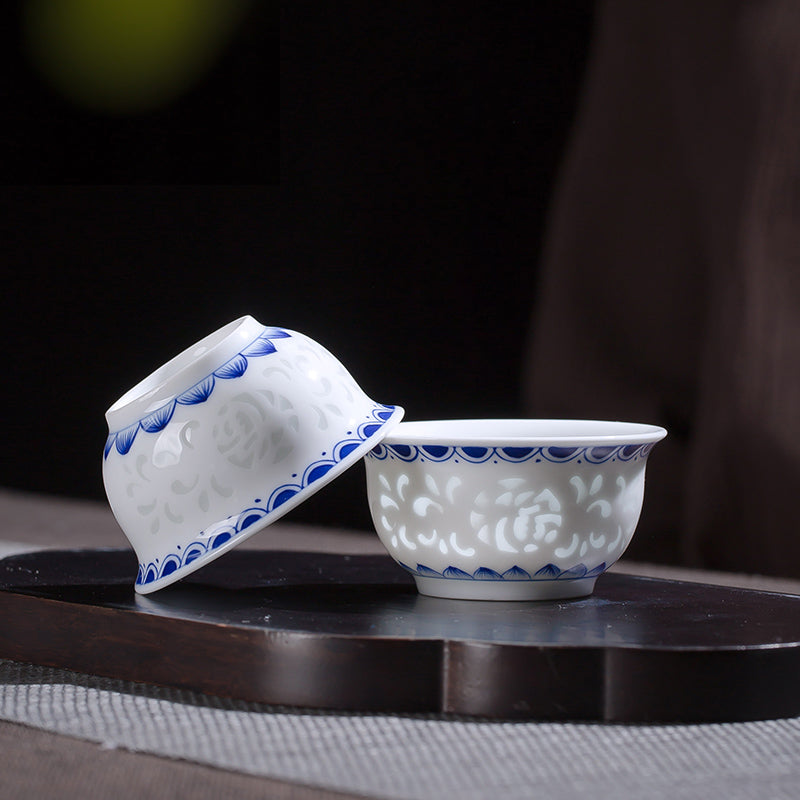 Qinghua Linglong Porcelain Gaiwan Set/Single Teacup