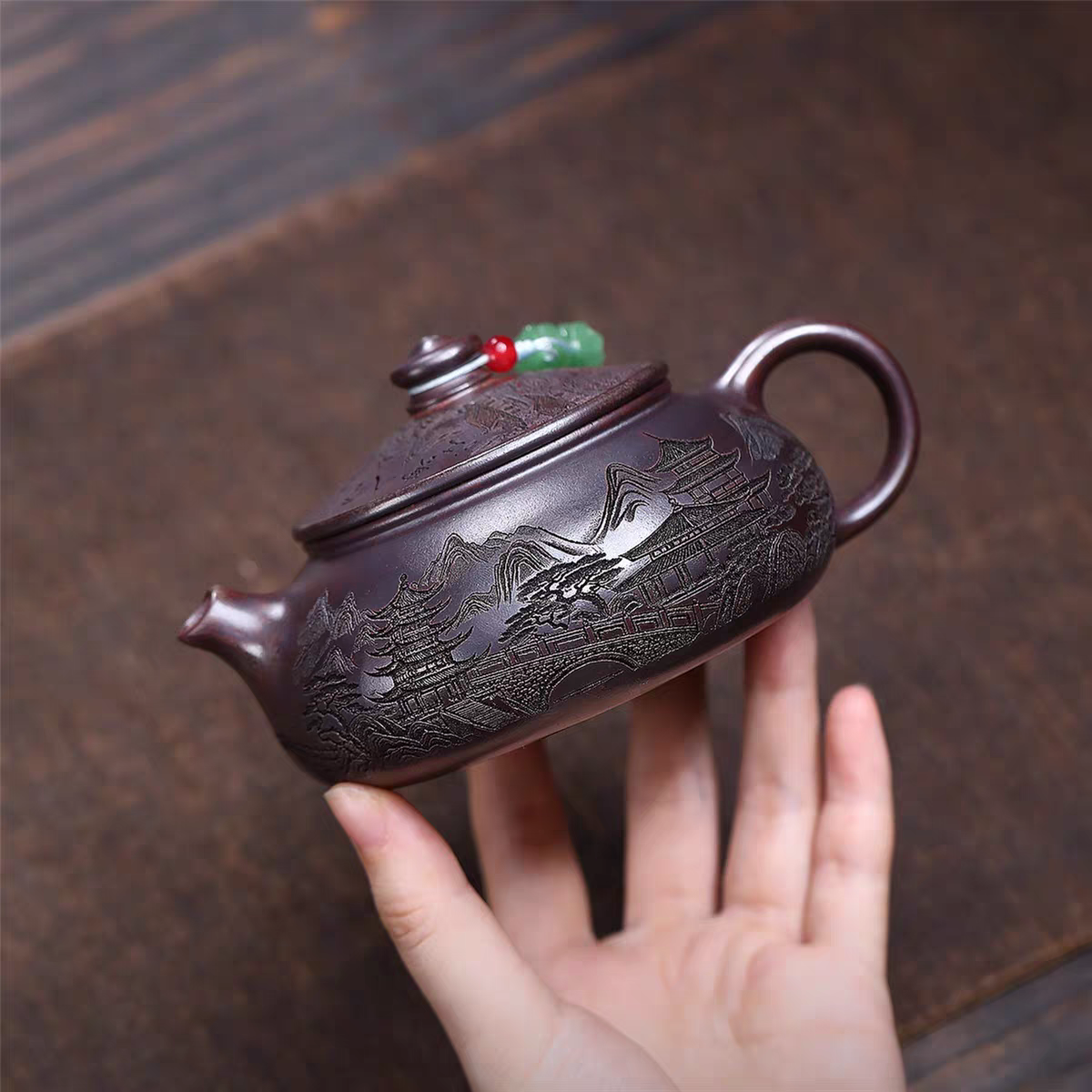 River and Mountains Pattern Yixing Zisha teapot