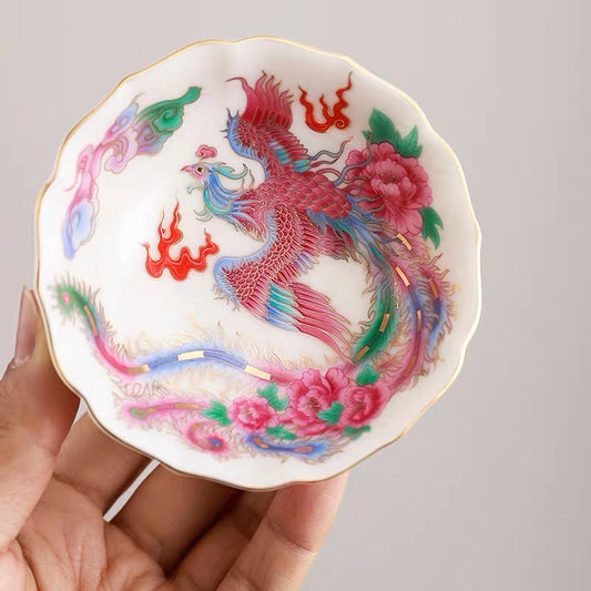 Enamel Color Phoenix Peony Master Cup | 50ml Jingdezhen Porcelain Gongfu Tea Cup for Women
