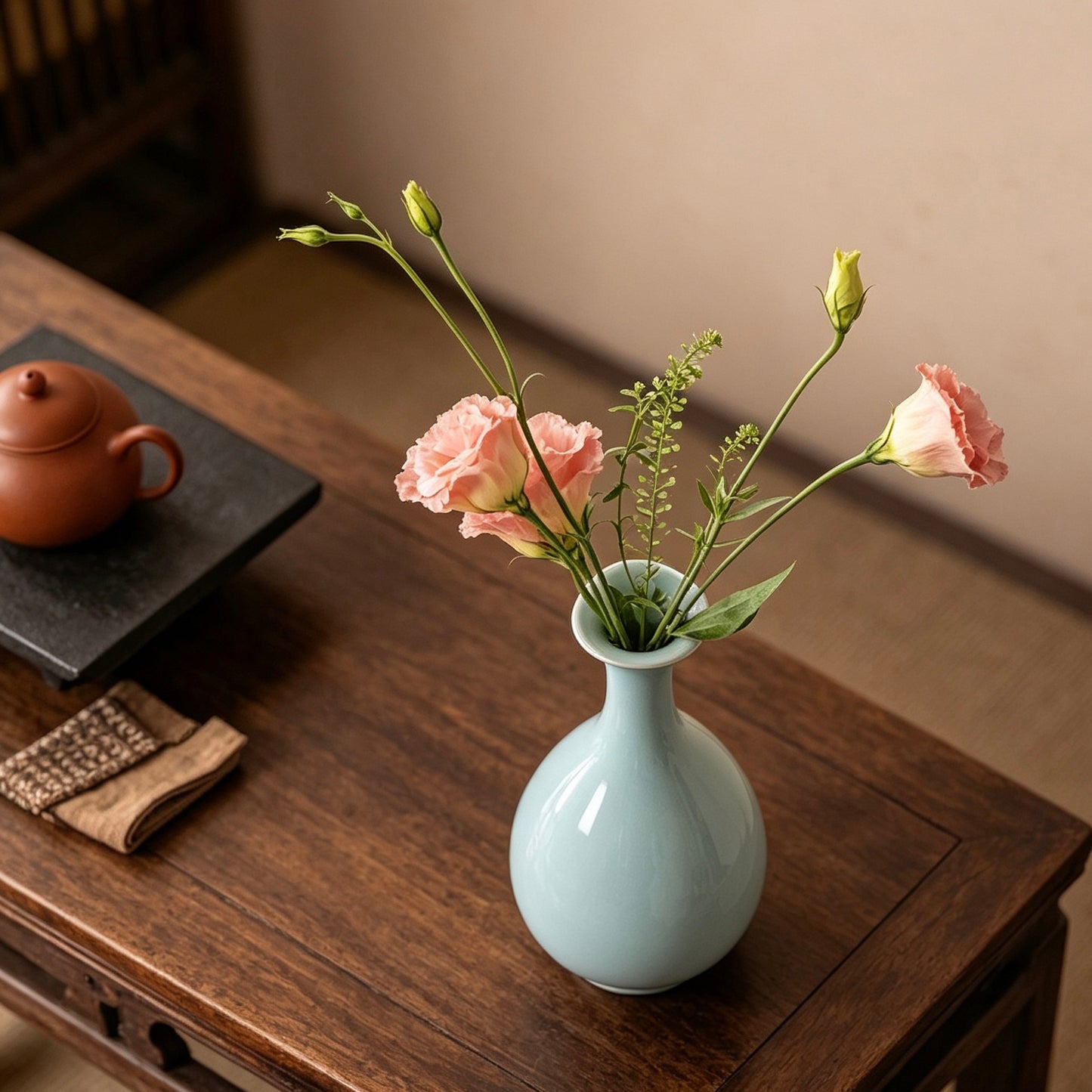 Hansculture Longquan Celadon Jade Pot Spring Vase - Simple Ceramic Flower Vase— Elegant Longquan celadon jade pot spring vase, handcrafted with traditional techniques for minimalist home decor.