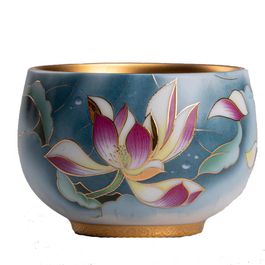 Lotus Enamel-colored 24K Gilt Tea Cup