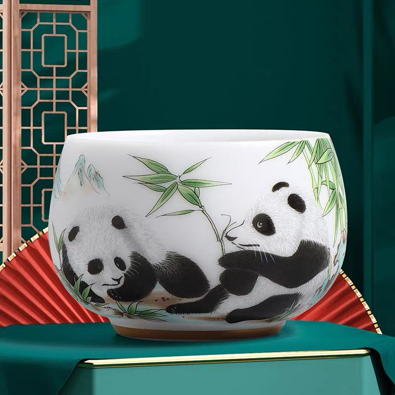 Panda Icy Jade Porcelain Tea Cup | Luxury Personal Master Tea Cup —Premium icy jade porcelain tea cup with adorable panda design, smooth & translucent texture, ideal for personal use and elegant gifting