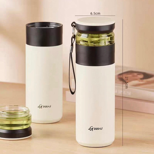 Fashion Style Insulated Tea Cup with Tea-Water Separation - Ceramic Liner, SUS 316 Stainless Steel—Easy to make tea and drink tea at anytime and anyplaces