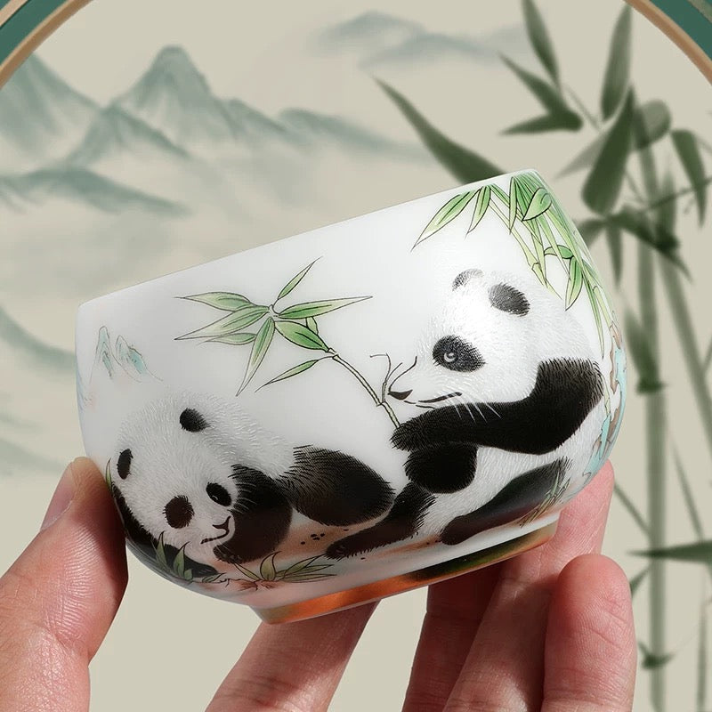 Panda Icy Jade Porcelain Tea Cup | Luxury Personal Master Tea Cup —Premium icy jade porcelain tea cup with adorable panda design, smooth & translucent texture, ideal for personal use and elegant gifting