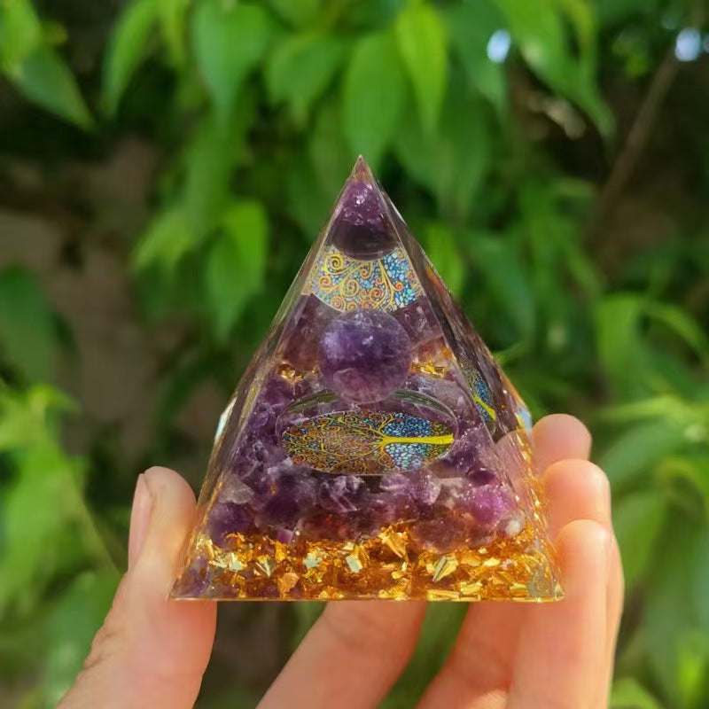 Tree of Life Orgonite Pyramid Crystal Reiki Energy