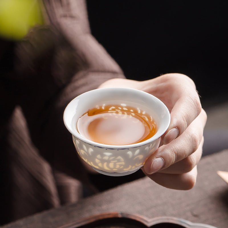 Qinghua Linglong Porcelain Gaiwan Set/Single Teacup