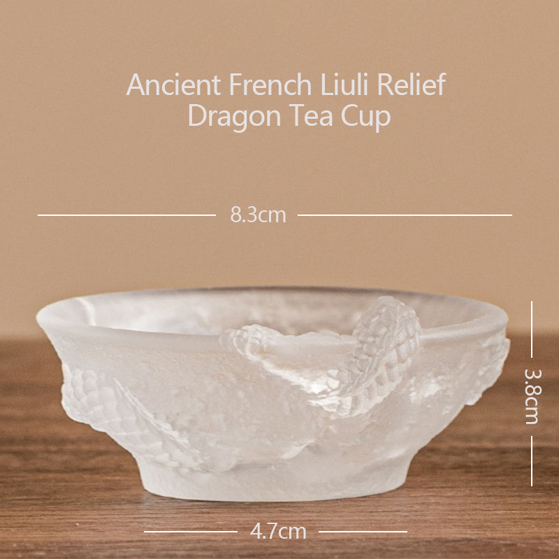 Ancient French Liuli Relief Dragon Tea Cup