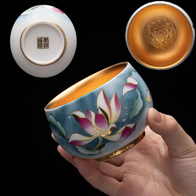 Lotus Enamel-colored 24K Gilt Tea Cup