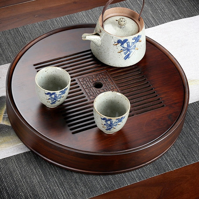 Round Bamboo Tea Tray | Drainage & Water Storage Tea  | Home Kung Fu Tea Ceremony Storage Server